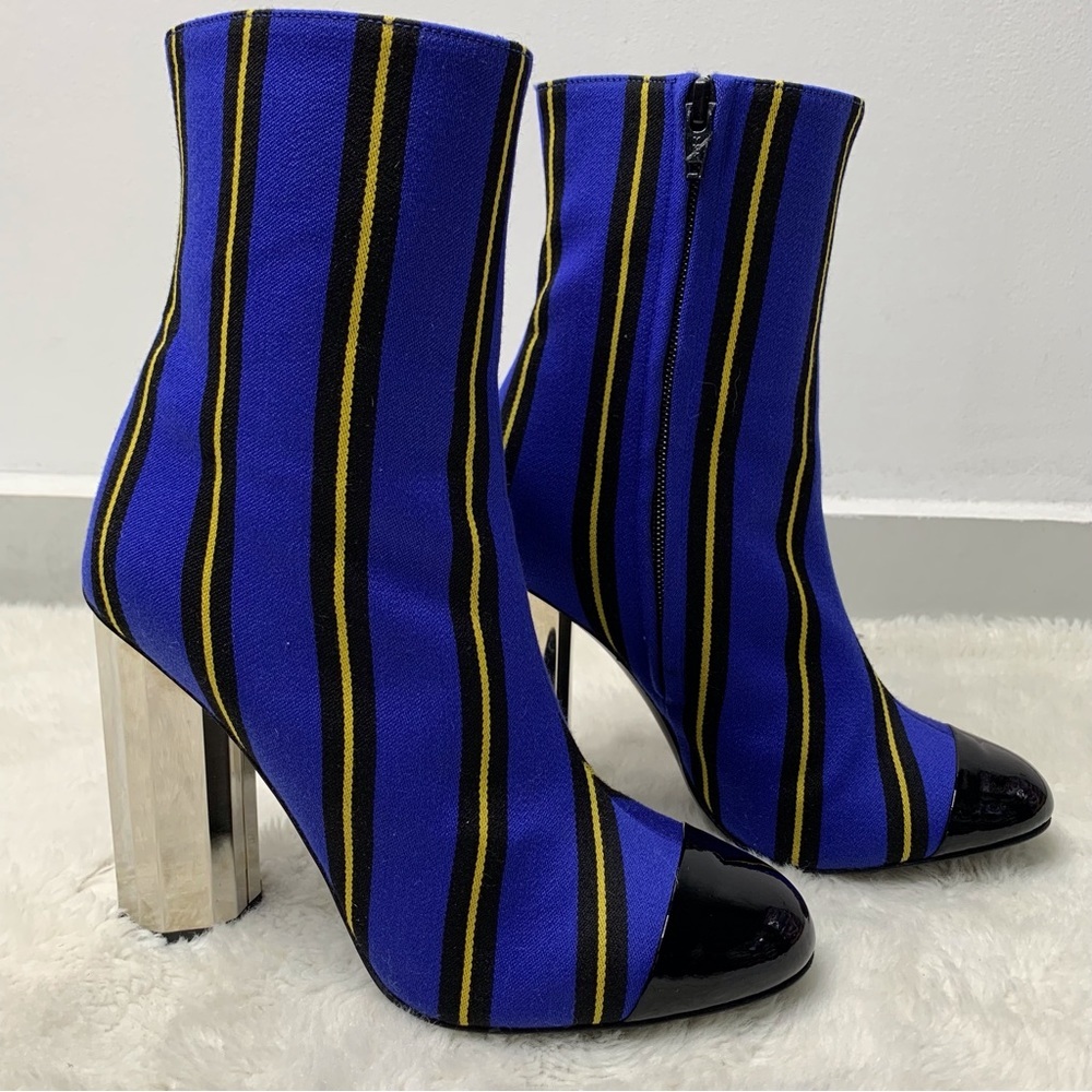 Marco de Vincenzo Women's Blue Yellow Canvas Striped Heeled Boots Size 35 1/2